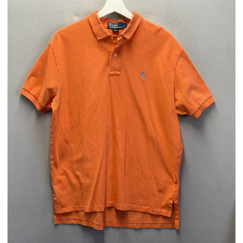 Vintage Polo By Ralph Lauren Men's Sz L Orange Short Sleeve Pony Polo Shirt